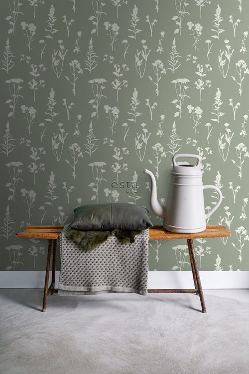 ESTAhome behang veldbloemen jade groen - 50 x 900 cm - 139395