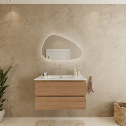 LOMAZOO badkamermeubel Marenza - zwevend - wit keramiek - licht eiken - 80 cm