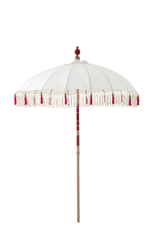 J-Line parasol Flavie - hout/katoen - ecru/roze