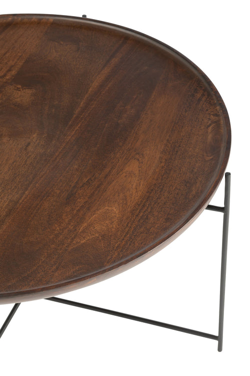 J-Line tafel Rond - ijzer/hout - bruin/zwart