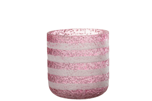 J-Line windlicht Strepen - glas - rood/wit - large