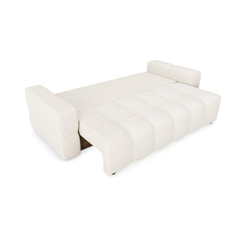 Sia Home - Slaapbank met opbergruimte, notenhout GABRIEL - bouclé-stof crème 247cm