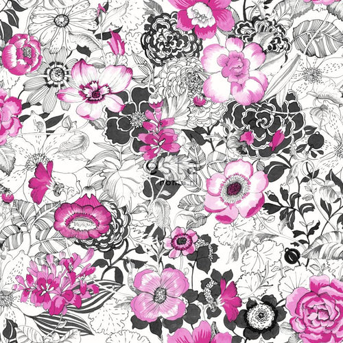 ESTAhome behang bloemen roze en zwart - 53 cm x 10.05 m - 138504