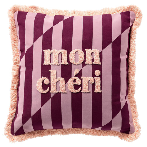 CHERIE - sierkussen 45x45 cm - gestreept - 100% katoen - Rosebud - roze