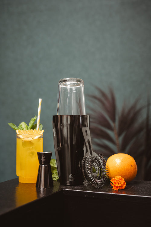 Leopold Vienna - Cocktail set Boston RVS zwart (cocktail shaker, pipet, strainer) cadeau giftset