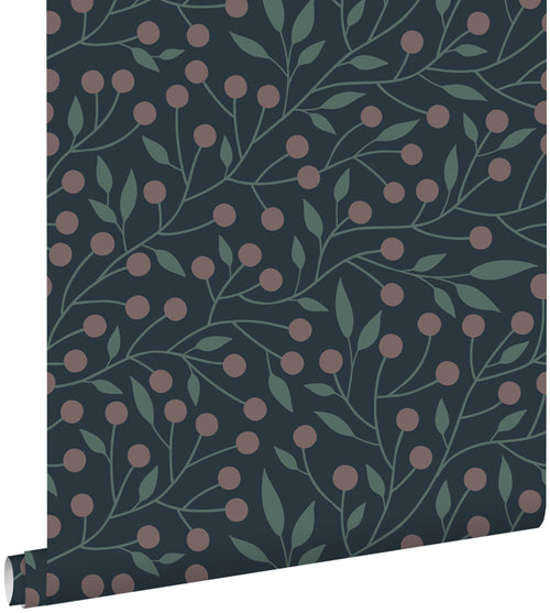 ESTAhome behang bloemmotief donkerblauw en roze - 50 x 900 cm - 139594