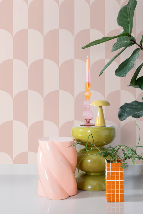 ESTAhome behang art deco bogen zacht roze en licht roze - 53 cm x 10.05 m - 139992 - vtwonen shop