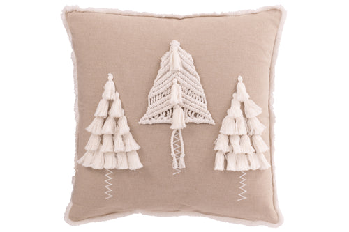 J-Line kussen Kerstbomen Kwasten - katoen - beige/wit