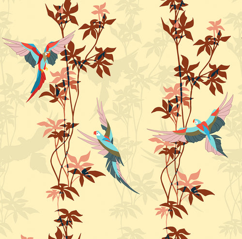 Walls4You behang tropische planten geel en terracotta - 53 cm x 10 m - 640112