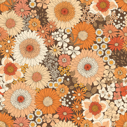 ESTAhome behang retro bloemen oranje en terracotta roze - 50 x 900 cm - 131318