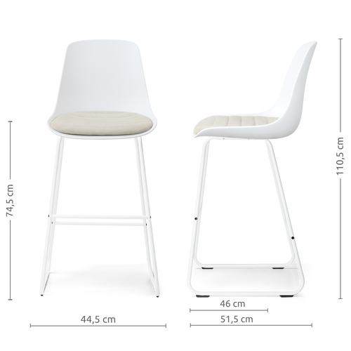 Nolon Nino-Liv Barkruk Wit met Naturelbeige Zitkussen Witte Poten 75Cm
