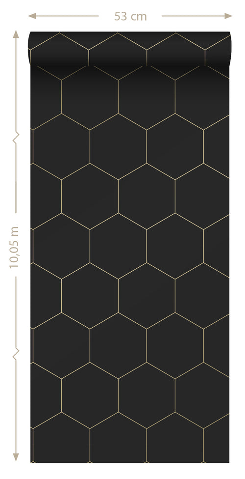 ESTAhome behang hexagon zwart en goud - 0,53 x 10,05 m - 139313 - vtwonen shop