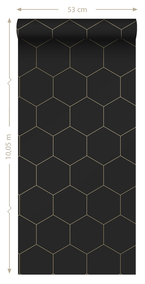 ESTAhome behang hexagon zwart en goud - 53 cm x 10.05 m - 139313
