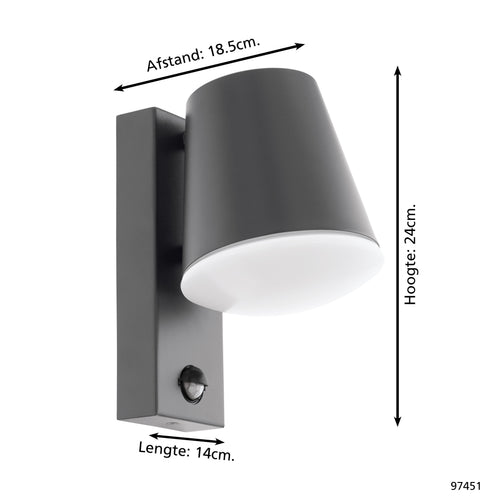 EGLO wandlamp buiten Caldiero - sensor - e27 - 24 cm - antraciet/wit