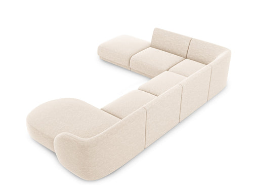 Micadoni Panoramische hoekbank links Miley 6-zits, structurele stof ivoor - 255x330x70cm