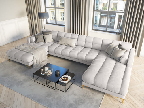 Cosmopolitan Design Panoramische bank Bali 7-zits, flueel, geld - 185x383x75cm