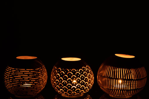 J-Line theelichthouder Kokosnoot Lijnen - jute - naturel - 3 stuks - vtwonen shop