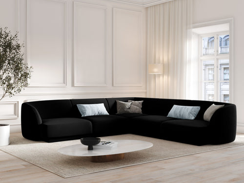 Micadoni Symmetrische hoekbank Miley 5-zits, flueel, zwart - 255x255x70cm