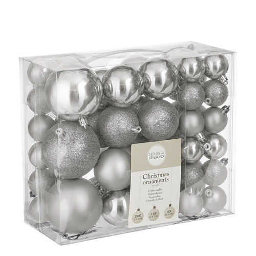 House of Seasons Plastic Kerstballen Set - 46 Stuks - Ø4/6/8 cm - Zilver