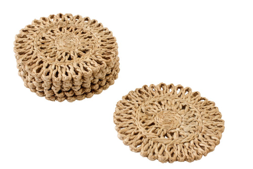 J-Line onderzetter Rond - jute - naturel - 2 sets van 6 stuks