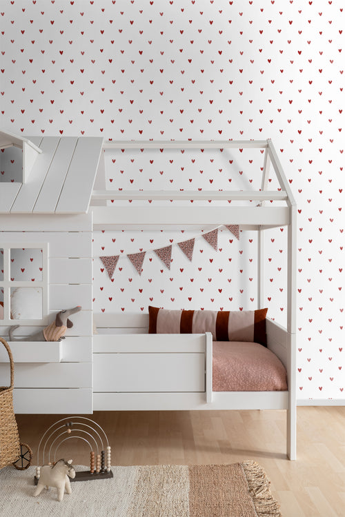 ESTAhome behang hartjes wit en rood - 50 x 900 cm - 131629
