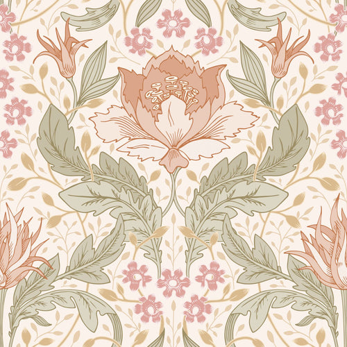 ESTAhome behang vintage bloemen in art nouveau stijl beige, roze en groen - 50 x 900 cm - 131078 - vtwonen shop