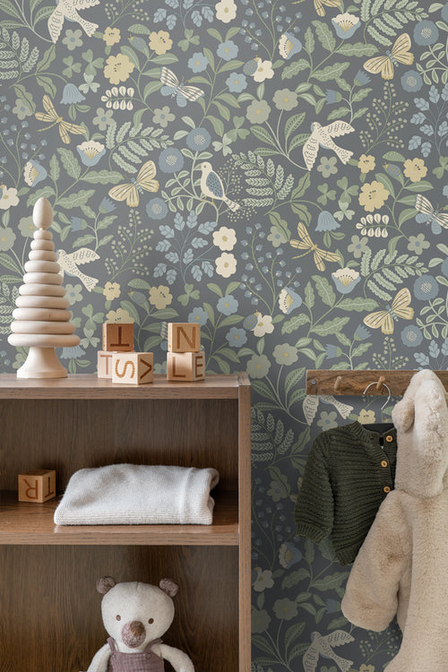 ESTAhome behang bloemen en vogels blauw en groen - 50 x 900 cm - 131464 - vtwonen shop