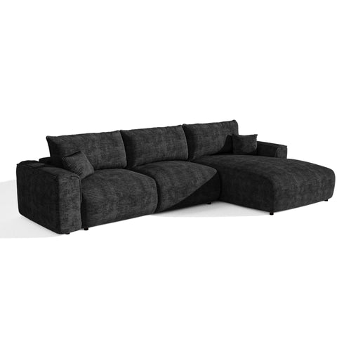 Premium Interiors - Rechthoekige hoekbank met snelle slaapfunctie COMO - corduroy zwart 300cm