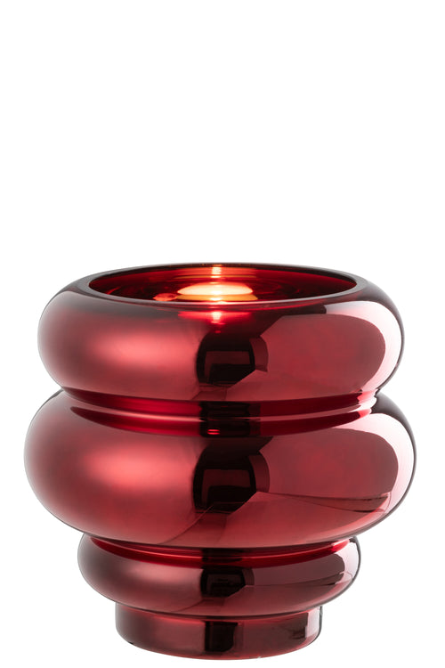 J-Line theelichthouder/vaas Cléa - glas - donkerrood - Ø 20 cm