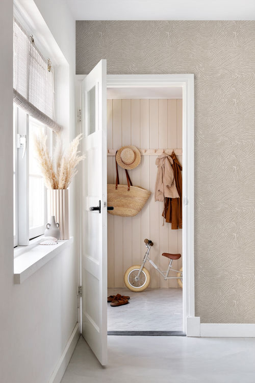 ESTAhome behang 3d golvende lijnen taupe - 53 cm x 10.05 m - 139661