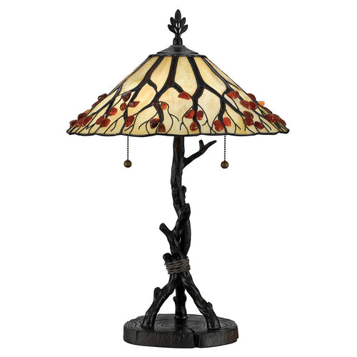 Tischleuchte im Tiffany-Stil Valiant Bronze, Kunstglasschirm 2x E27