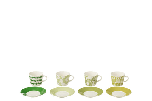 J-Line kop + schoteltje - keramiek - groen - small - doos van 4 stuks