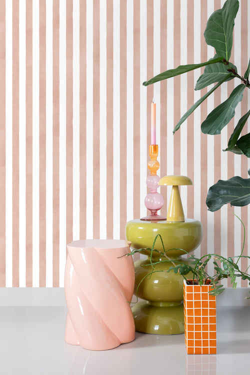 ESTAhome behang strepen terracotta roze en wit - 53 cm x 10.05 m - 131307 - vtwonen shop