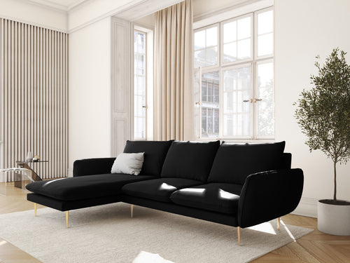 Cosmopolitan Design linker hoekbank Vienna 5-zits, flueel, zwart - 170x255x95cm