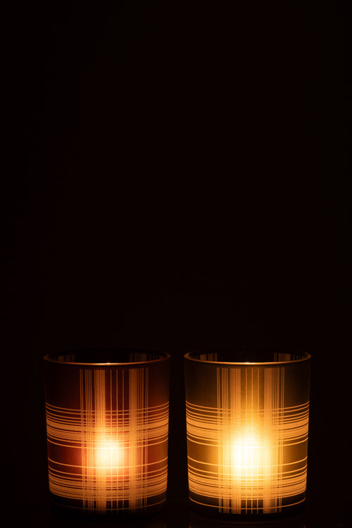 J-Line windlicht Geruit - glas - bruin/groen - medium - 2 stuks - vtwonen shop