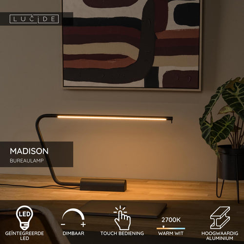 Lucide bureaulamp MADISON - Geïntegreerde LED - Zwart
