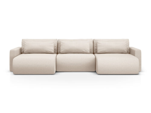 Cosmopolitan Design Converteerbare panoramische bank met opbergdoos Belfast 4-zits, structurele stof beige - 149x340x84cm