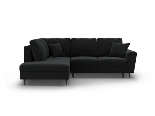 Cosmopolitan Design Uitklapbare hoekbank links met opbergdoos Kyoto 5-zits, flueel zwart - 194x243x88cm