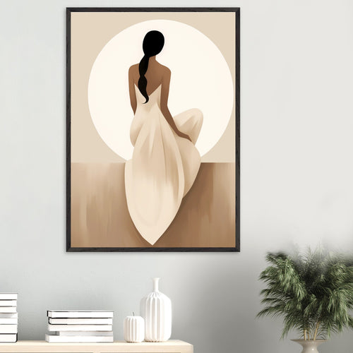 Artfulprints Poster met Lijst Japandi The serene lady   - 70x100 cm - Bruin