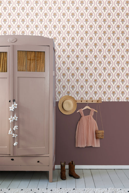 ESTAhome behang vintage bloemen lila paars en roze - 50 x 900 cm - 131740