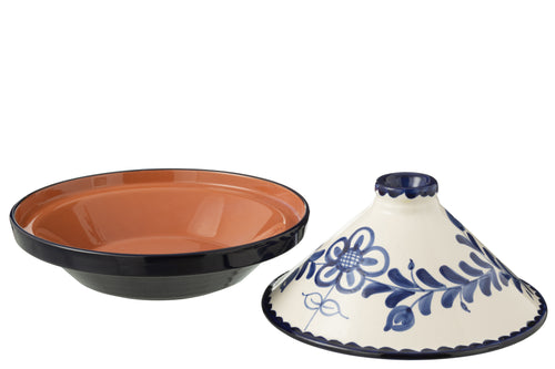J-Line tajine Granada - keramiek - wit/blauw