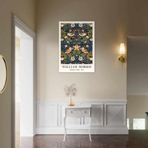 Artfulprints Poster met Lijst William Morris - Strawberry thief   - 30x40 cm - Donkergroen