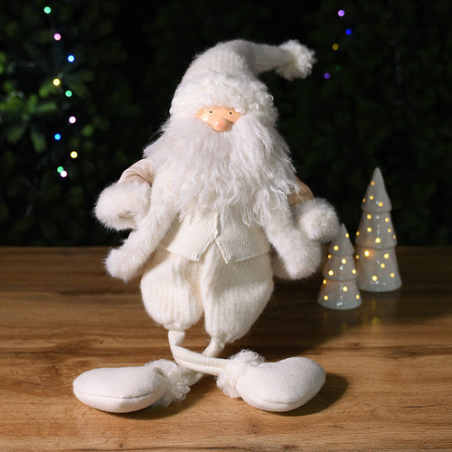 Sia Deco - Beeldje Kerstman Fluweel - Crème / 78 cm - Crème - Polyester - H78 - vtwonen shop