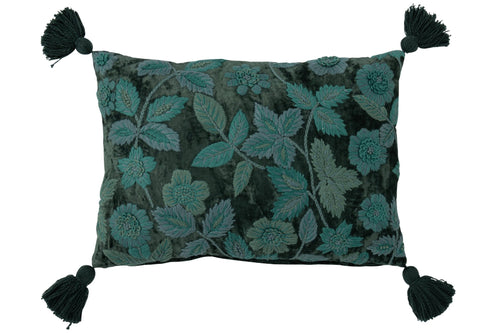 J-Line kussen Bladeren Rechthoek - viscose - donkergroen/turquosie