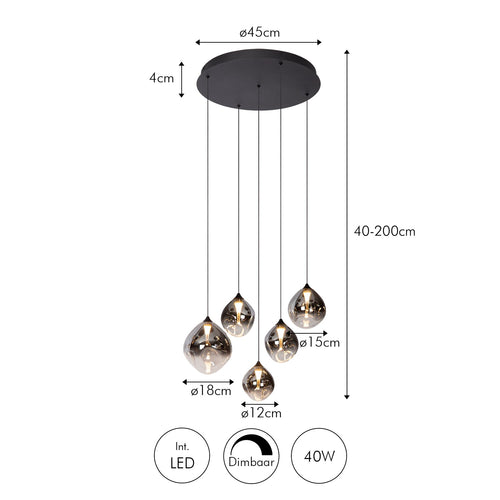 Atmooz hanglamp Rosado 5 - zwart - Ø 55 x H 170 cm - geïntegreerde led