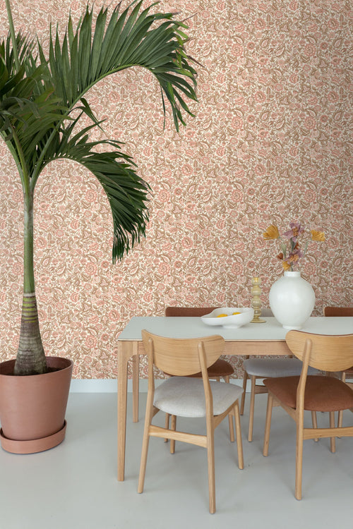 ESTAhome behang vintage bloemen bruin en terracotta roze - 50 x 900 cm - 131496 - vtwonen shop