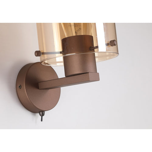 Searchlight Sweden 1-lichts wandlamp mokka metaal & amber glas