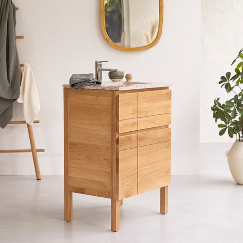 Tikamoon Badkamermeubel van eikenhout en terrazzo premium pink 60 Easy - Naturel - vtwonen shop