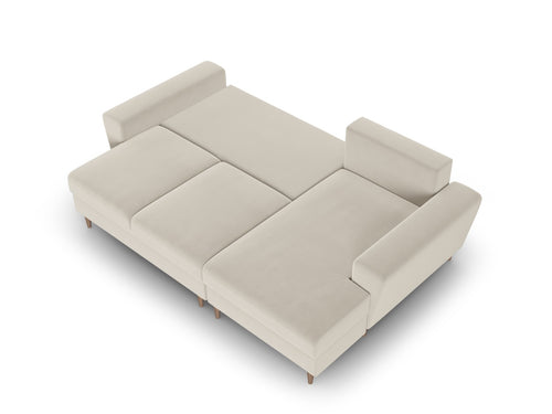 Cosmopolitan Design Converteerbare hoekbank rechts met opbergdoos Kyoto 4-zits, flueel lichtbeige - 145x241x88cm