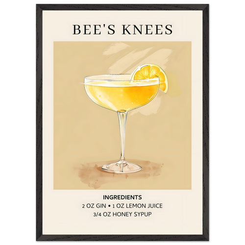 Artfulprints Poster met Lijst Bee's Knees cocktail - Ingrediënten   - 50x70 cm - Geel